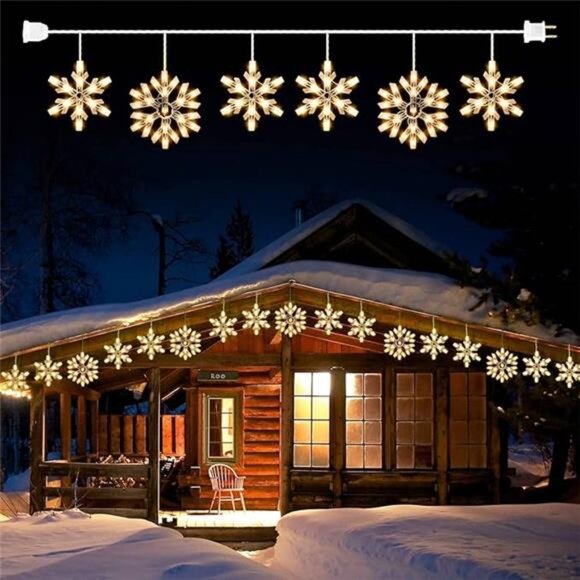 Snowflake Christmas String Lights with 6 Drops - 9ft 100 Mini Bulb - Picture 7 of 14